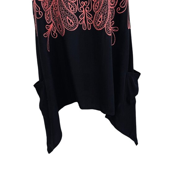 Hibis Lace Works Black Handkerchief Hem Top M Boho Festival Embroidered Rayon - Picture 8 of 12